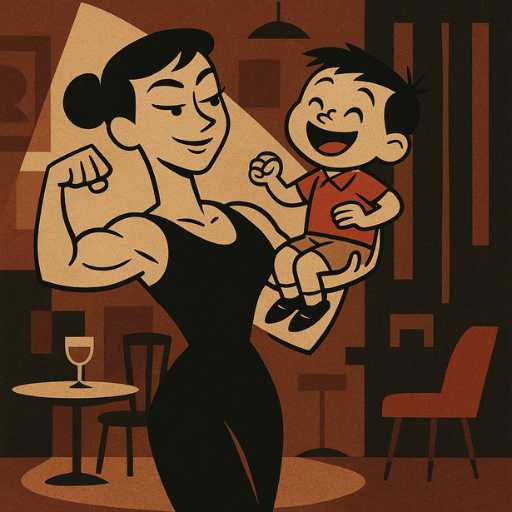 パワフルなママが自分の子どもを楽々だっこする